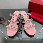 VT 25 Rockstud Sandals 65mm Pink PVC Sheepskin