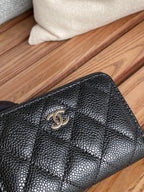 cc zipped wallet 7.5cm black caviar silver hardware