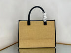 Versace Beige Raffia Tote Bag 40 With Black Cowhide Handle 175562