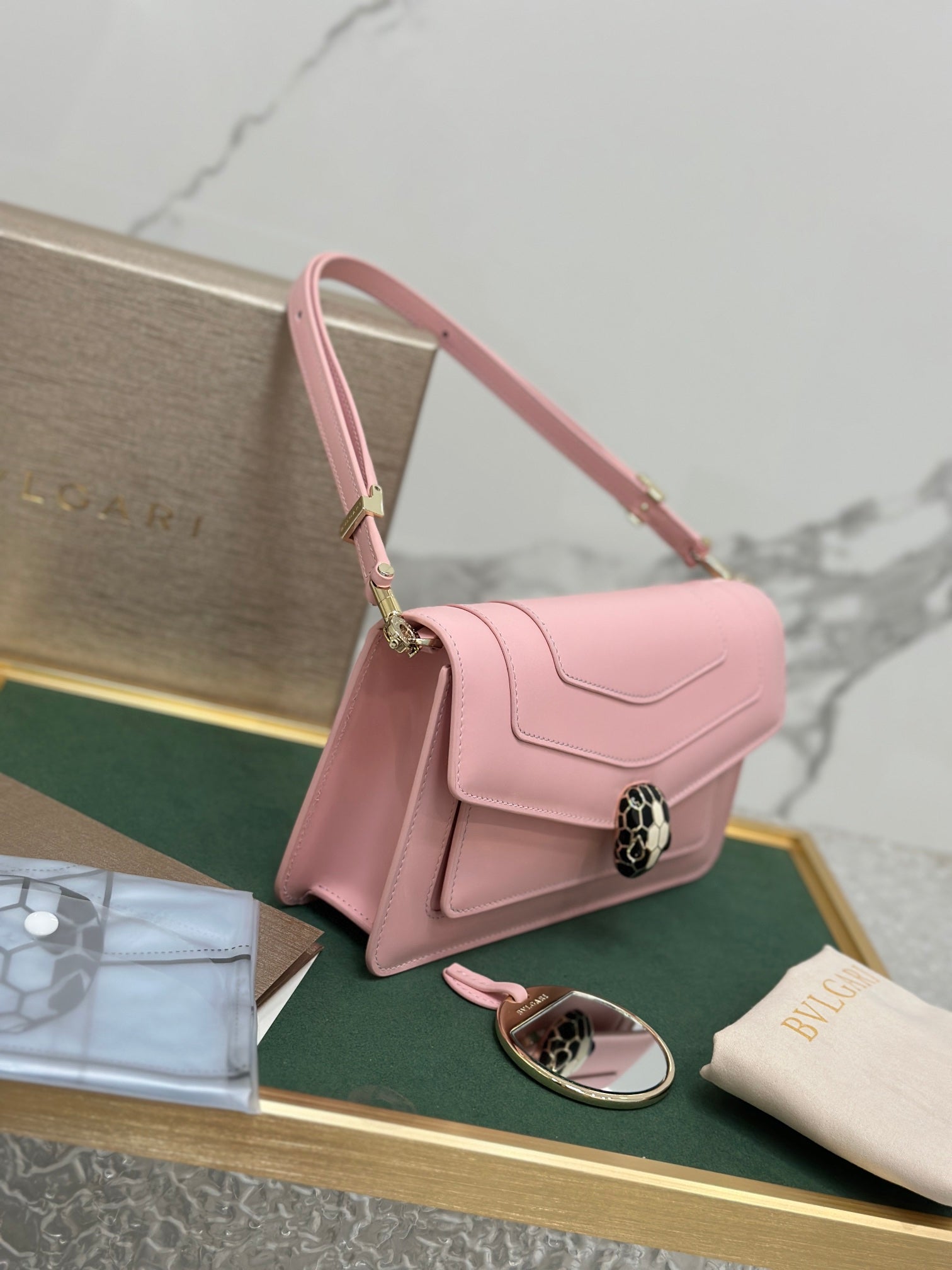 Serpenti Forever East-West Shoulder Bag 22cm Light Pink Cafskin GHW 188494