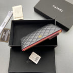 cc zipped wallet 20cm black quilted calfskin gold hardware