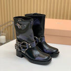 Miu Miu Biker Mid-Length Boots Black Leather 535199