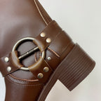 Miu Miu Biker Mid-Length Boots Brown Leather 535198