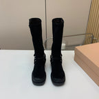Miu Miu Biker Retro-Style Long Boots Boots Black Suede 535200