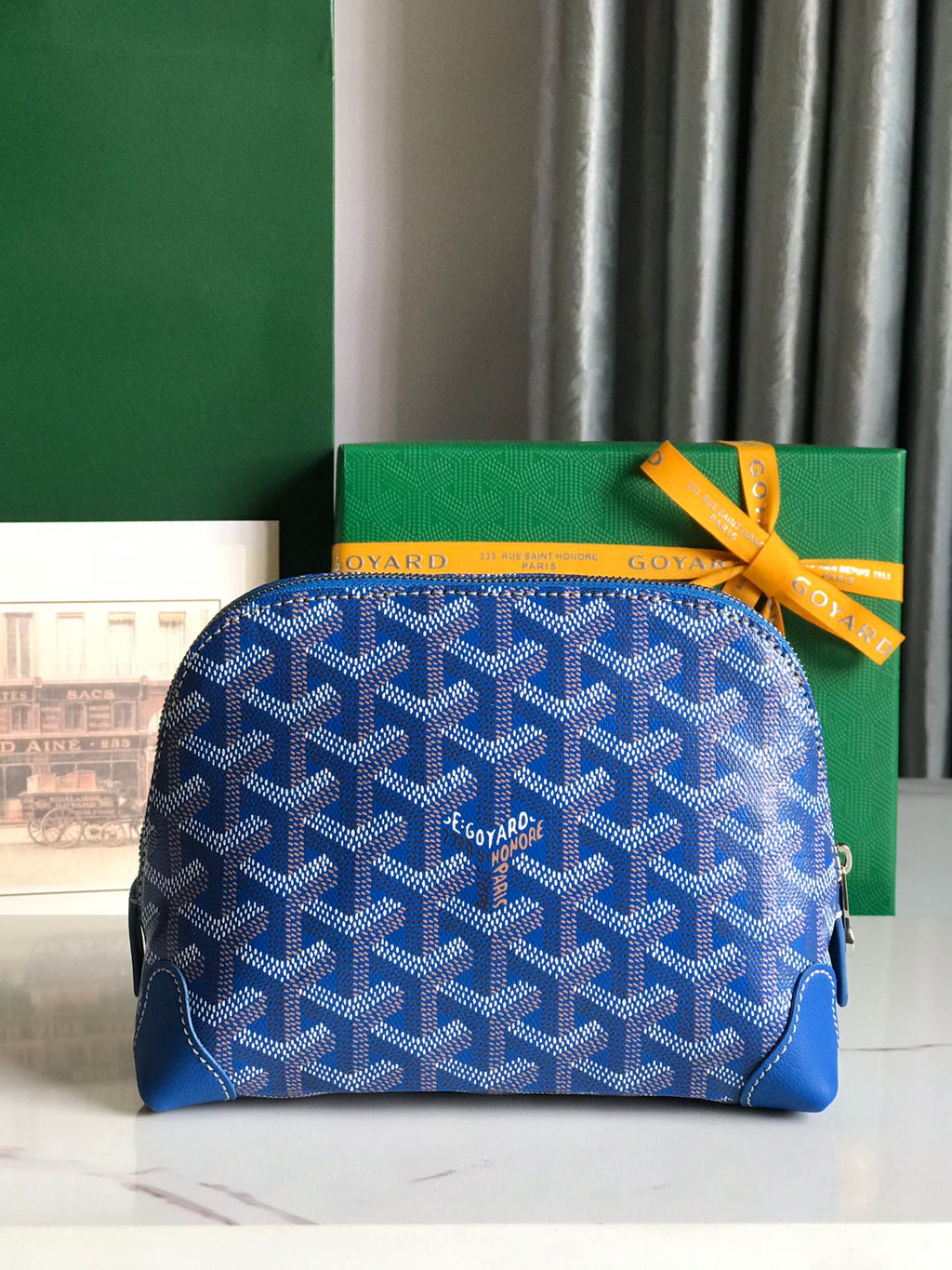 VENDÔME COSMETIC POUCH 17 IN SAPPHIRE BLUE GOYARDINE CANVAS AND CALFSKIN TRIM