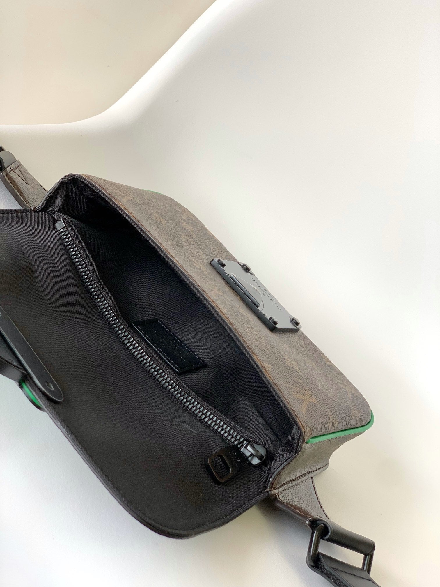 LV S Lock Sling Bag 21cm Brown Green Monogram Macassar Canvas