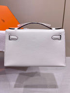 HM KELLY POCHETTE 22CM WHITE SWIFT GOLD HARDWARE