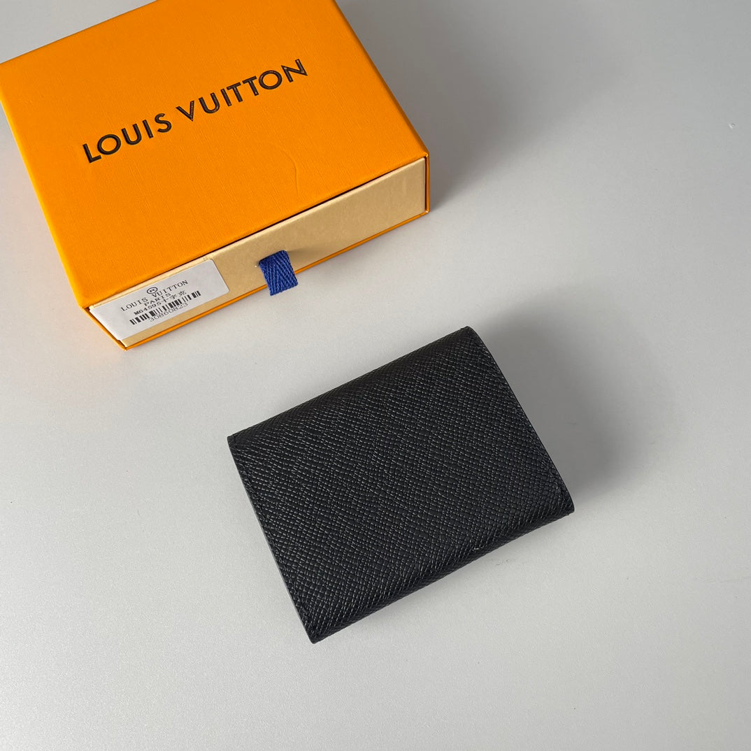 LV Enveloppe Carte De Visite Card Holder Black Taiga Leather 221503