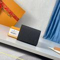 LV Enveloppe Carte De Visite Card Holder Black Taiga Leather 221503