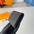 LV Enveloppe Carte De Visite Card Holder Black Taiga Leather 221503