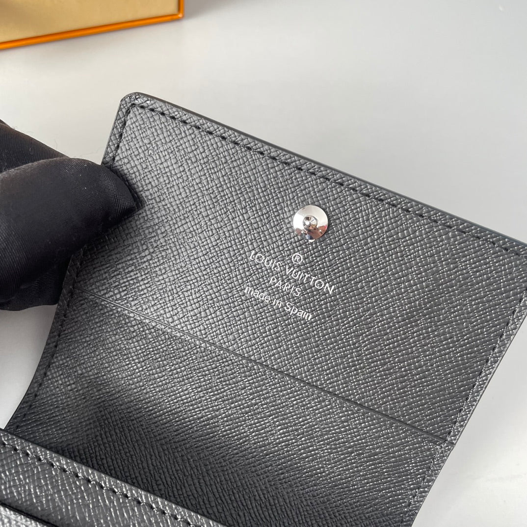 LV Enveloppe Carte De Visite Card Holder Black Taiga Leather 221503