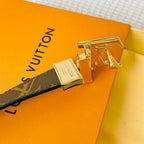 LV Initiales 30mm Reversible Belt Gold Rotating Buckle Black Brown Leather