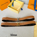 LV Initiales 30mm Reversible Belt Silver Rotating Buckle Tan Brown Leather
