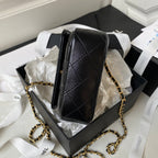 MINI FLAP BAG 13 IN BLACK LAMBSKIN WITH GOLD HANDLE