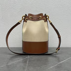 Small Drawstring Cabas Marin Bag Beige Brown Calfskin Textile