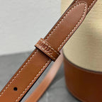Small Drawstring Cabas Marin Bag Beige Brown Calfskin Textile
