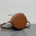 Small Drawstring Cabas Marin Bag Beige Brown Calfskin Textile