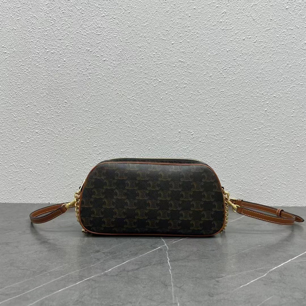 Celine Mini Camera Shoulder Bag Triomphe Black Brown Canvas & Calfskin