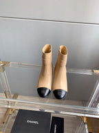 CC Square Toe Ankle Boots 70mm Beige Black Cowhide 464565