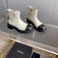CC Cap Toe Ankle Boots Black White Cowhide 464572