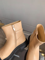 CC Cap Toe Ankle Boots Black Beige Cowhide 464571
