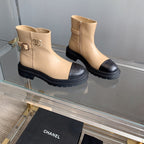 CC Cap Toe Ankle Boots Black Beige Cowhide 464571