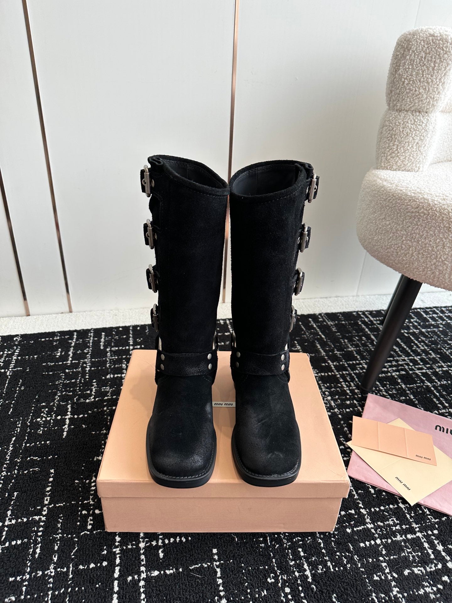 Miu Classic Runway Boots Black Suede 455905