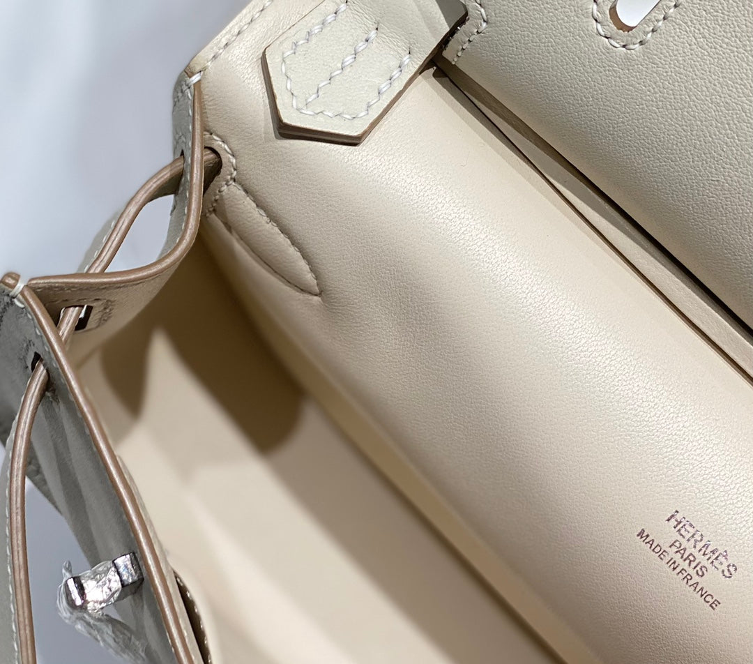 KELLY 23CM JYPSIERE WHITE LEATHER CROSSBODY BAG SHW