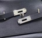 HM JYPSIERE SHOULDER BAG 23 IN NAVY BLUE CALFSKIN SILVER HARDWARE
