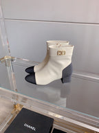 CC Low-Cut Logo Ankle Boots 50mm Black White Sheepskin Frabic 464559