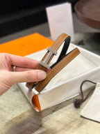 HM FOCUS BUCKLE & REVERSIBLE TAWNY BROWN AND BLACK LEATHER STRAP 13MM SILVER HARDWARE