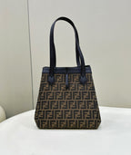 FENDI ORIGAMI MEDIUM 27 BROWN MIX BLACK FF JACQUARD FABRIC BAG
