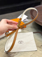 HM FOCUS BUCKLE & REVERSIBLE BRONZE BROWN AND WHITE LEATHER STRAP 13MM GOLD HARDWARE