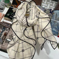 CC Square Scarf 140 CM In White Black Cashmere Silk 373590