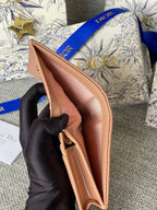 CD Caro 11cm Compact Wallet Shiny Dark Beige Calfskin