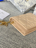 CD Caro 11cm Compact Wallet Beige Calfskin