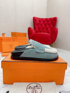 HM Go Mule Teal-gray White Suede Lined With Wool Fleece 476592