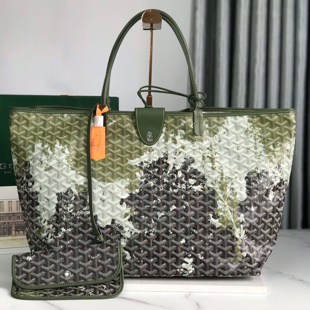 SAINT LOUIS GM BAG 40 IN GREEN MIX BLACK GOYARDINE CANVAS