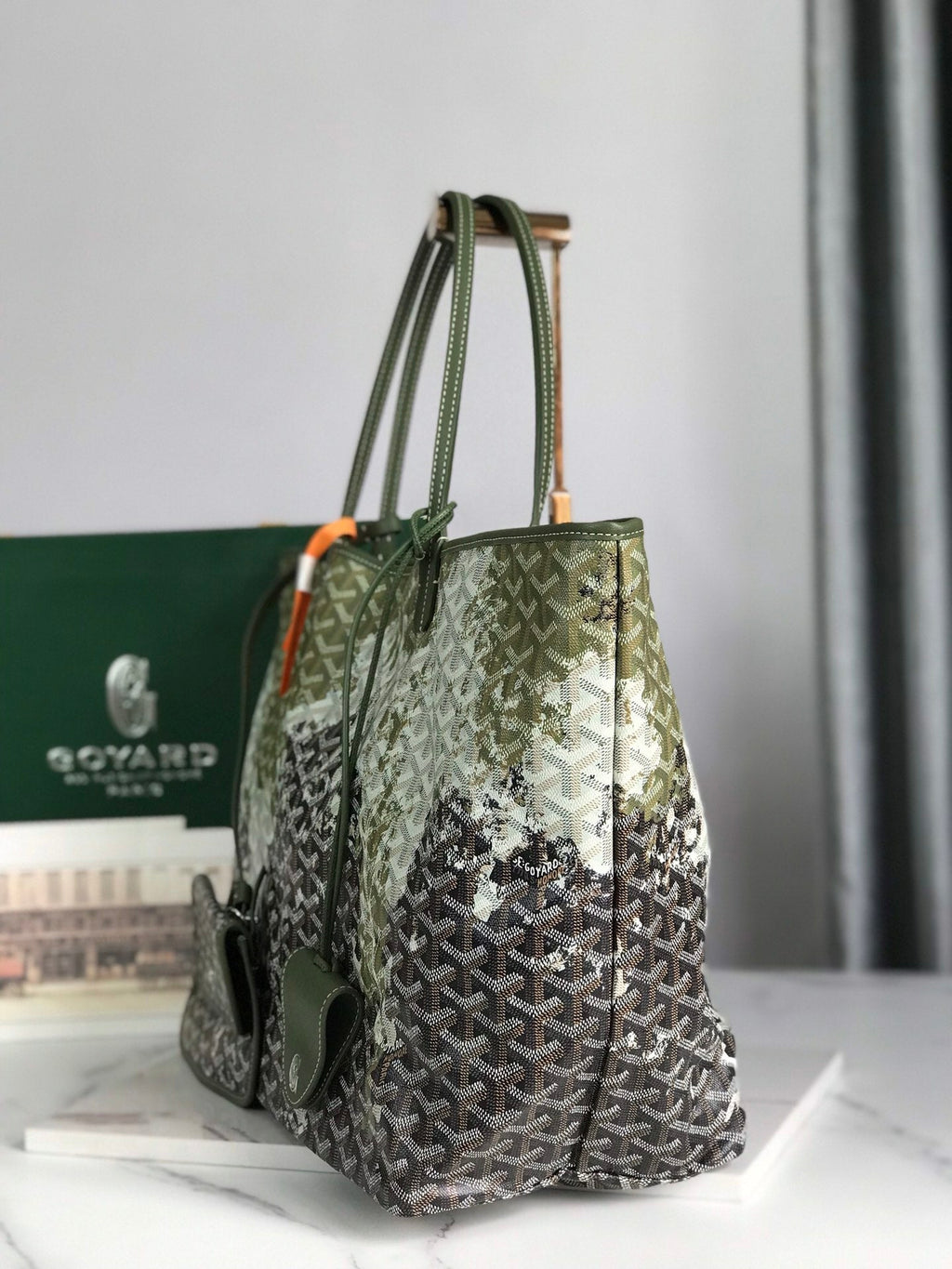 SAINT LOUIS GM BAG 40 IN GREEN MIX BLACK GOYARDINE CANVAS