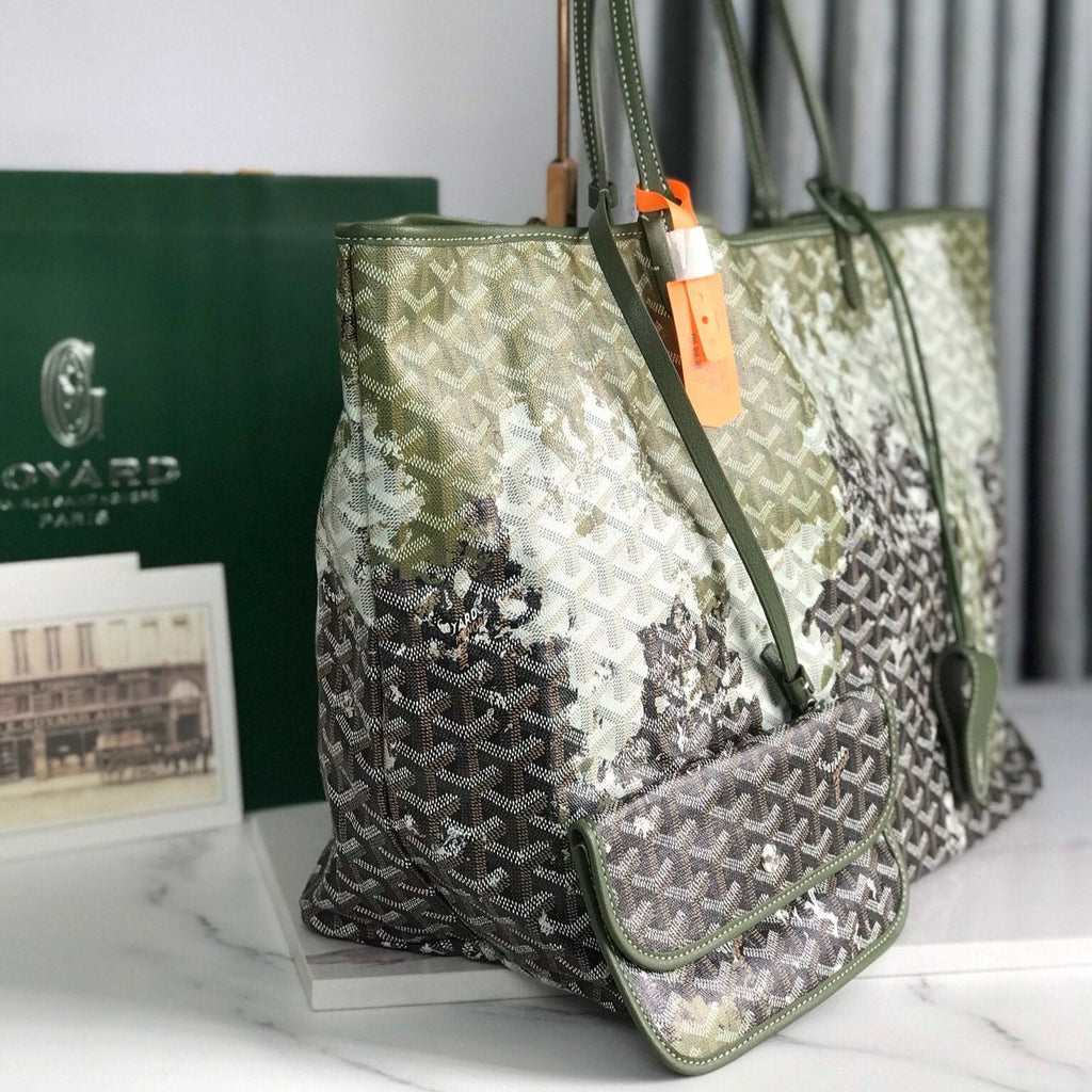 SAINT LOUIS GM BAG 40 IN GREEN MIX BLACK GOYARDINE CANVAS