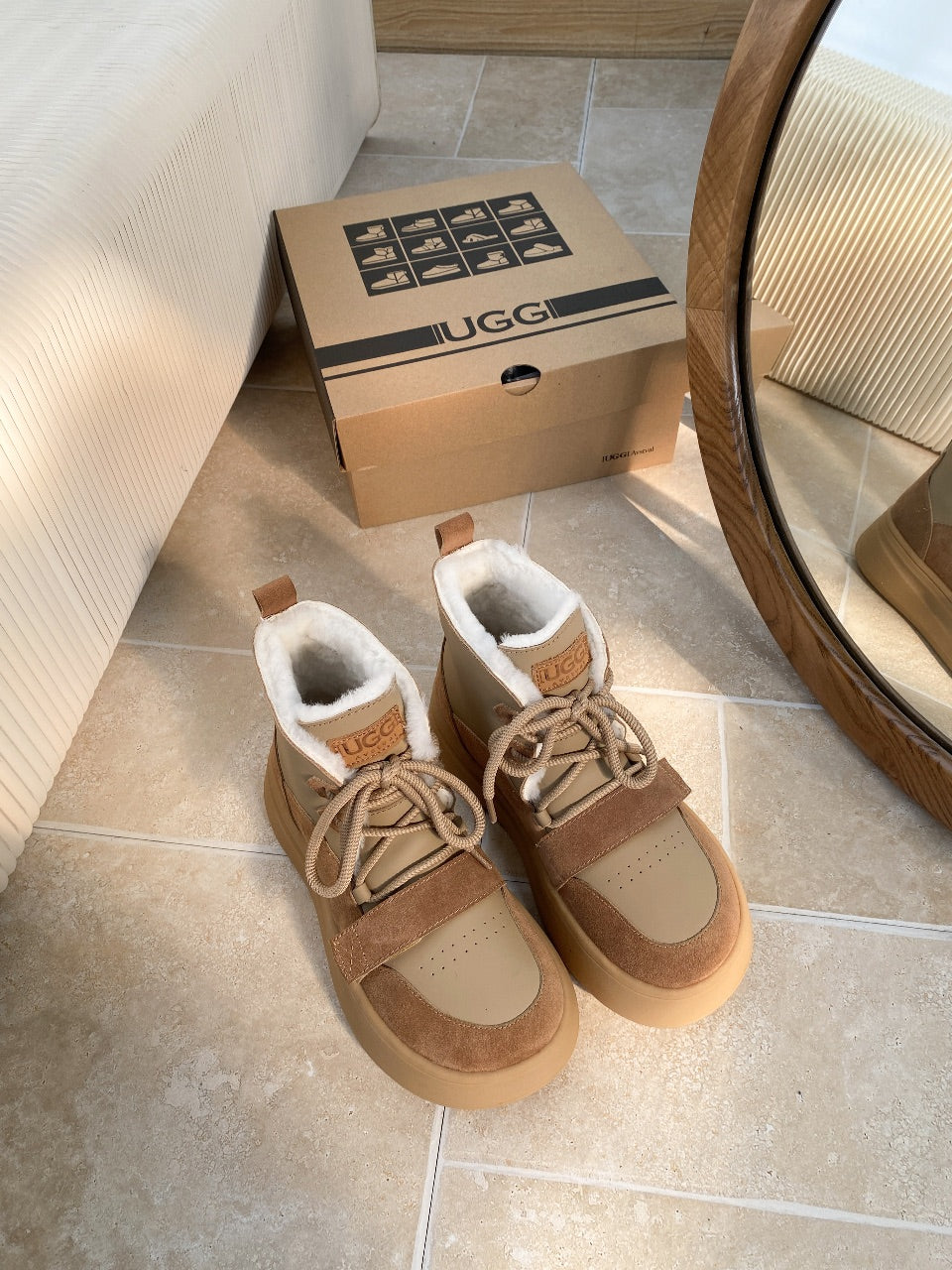 UGG Tasman-inspired Platform Boots Brown Beige Suede 512832