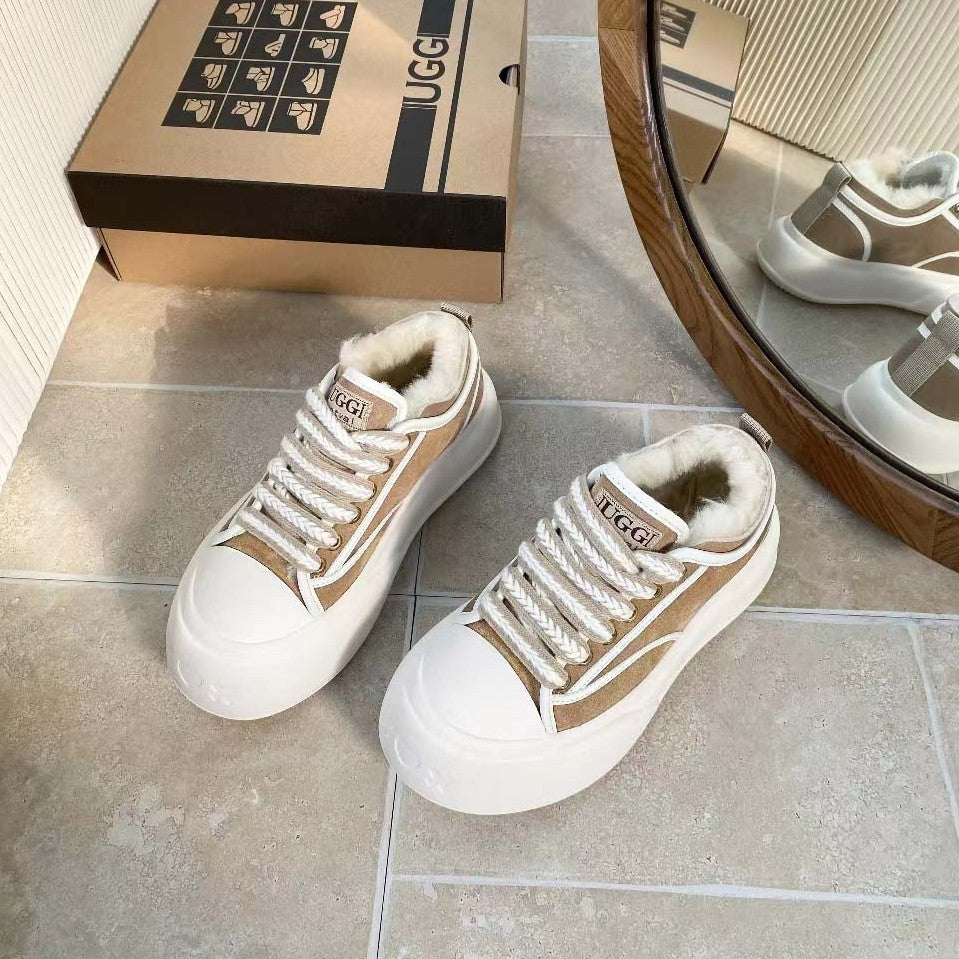 UGG Casual Sports Sneakers Sand White Suede Wool Rubber 512826