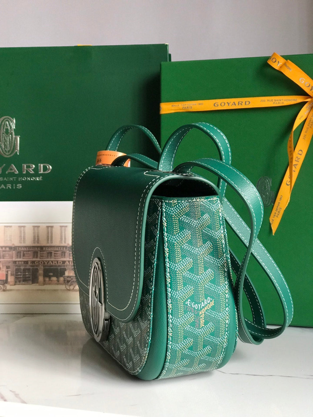 233 BAG 25 IN GREEN CALFKIN AND GOYARDINE CANVAS