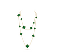 CLOVER 16 MOTIF MALACHITE GOLD NECKLACE