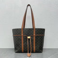 Celine Cabas Drawstring Bag Triomphe Black Brown Canvas & Calfskin