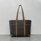 Celine Cabas Drawstring Bag Triomphe Black Brown Canvas & Calfskin