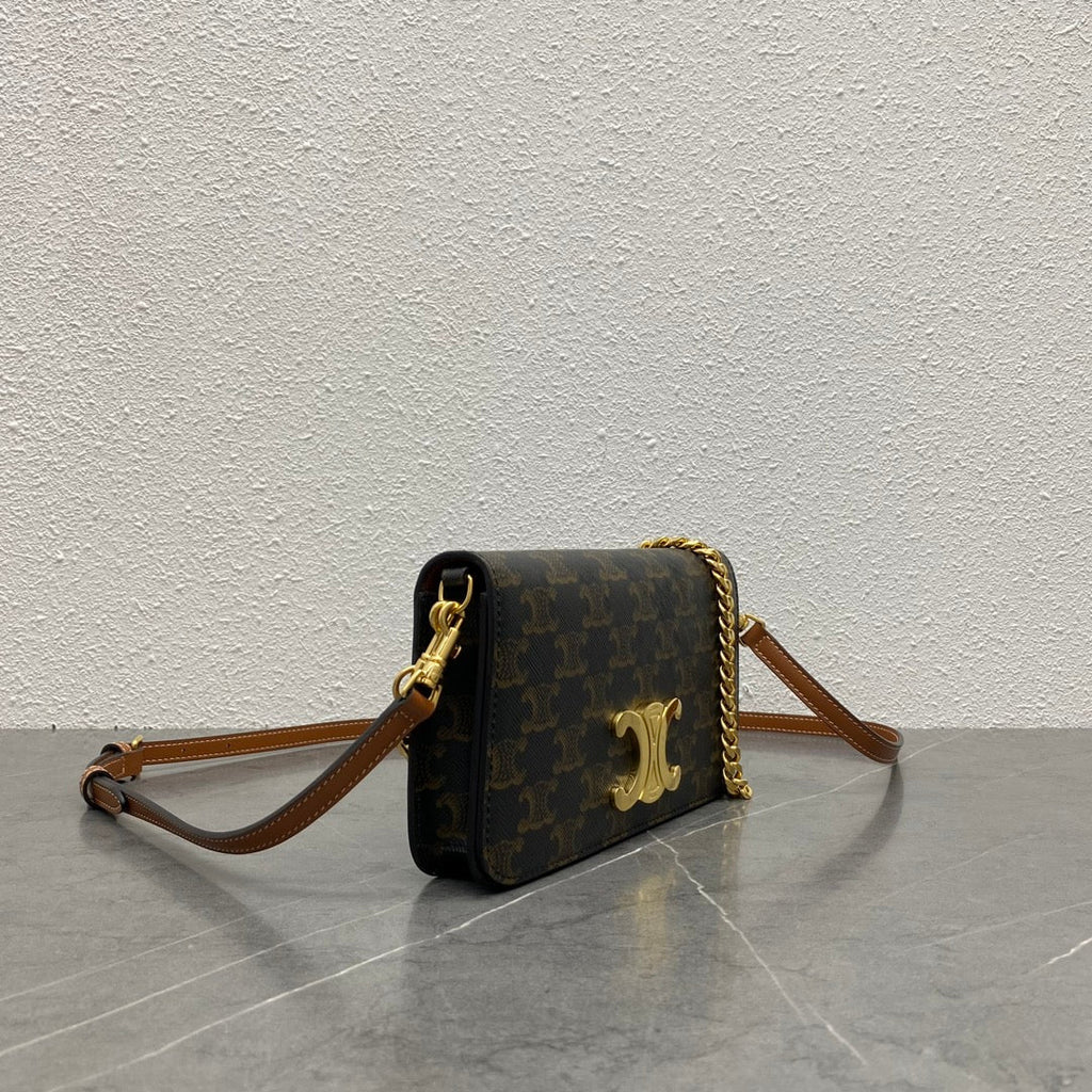 Celine Multipochette Triomphe Black Brown Canvas & Calfskin