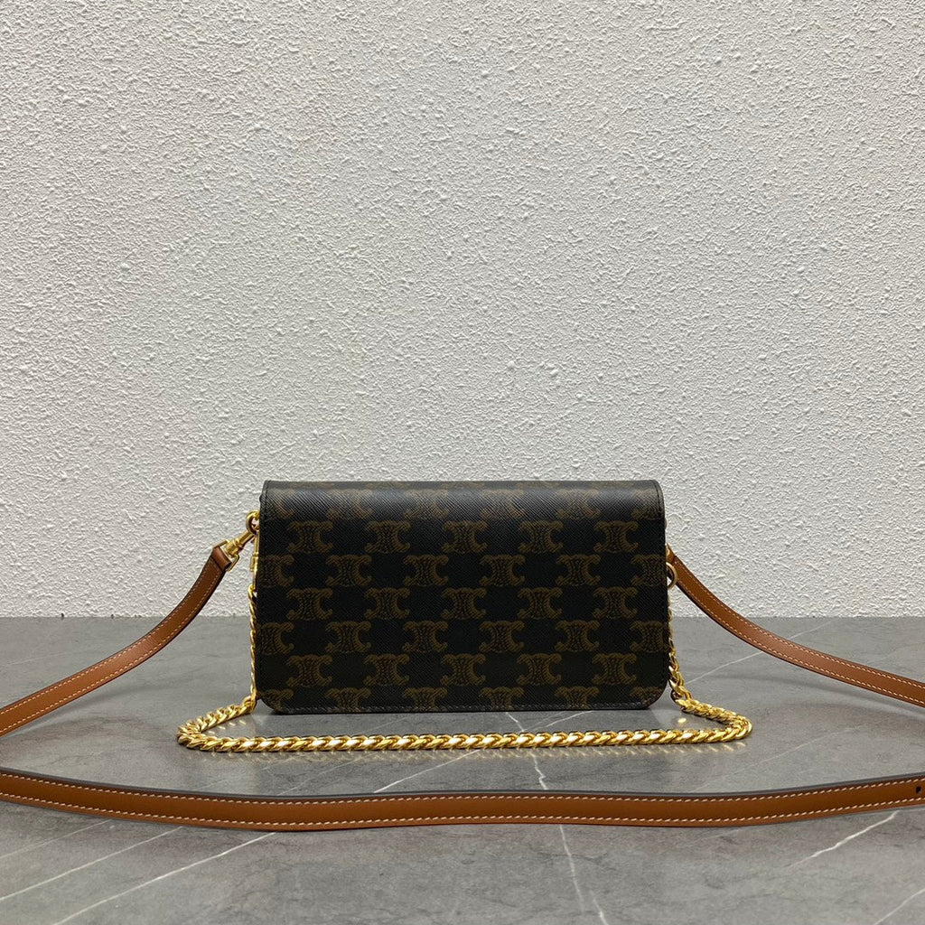 Celine Multipochette Triomphe Black Brown Canvas & Calfskin