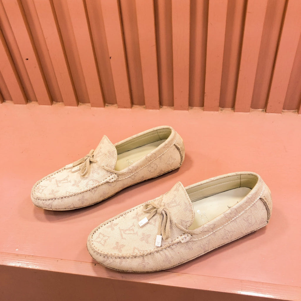LV LOAFER IN CAMEL BROWN MONOGRAM DENIM WITH BOW