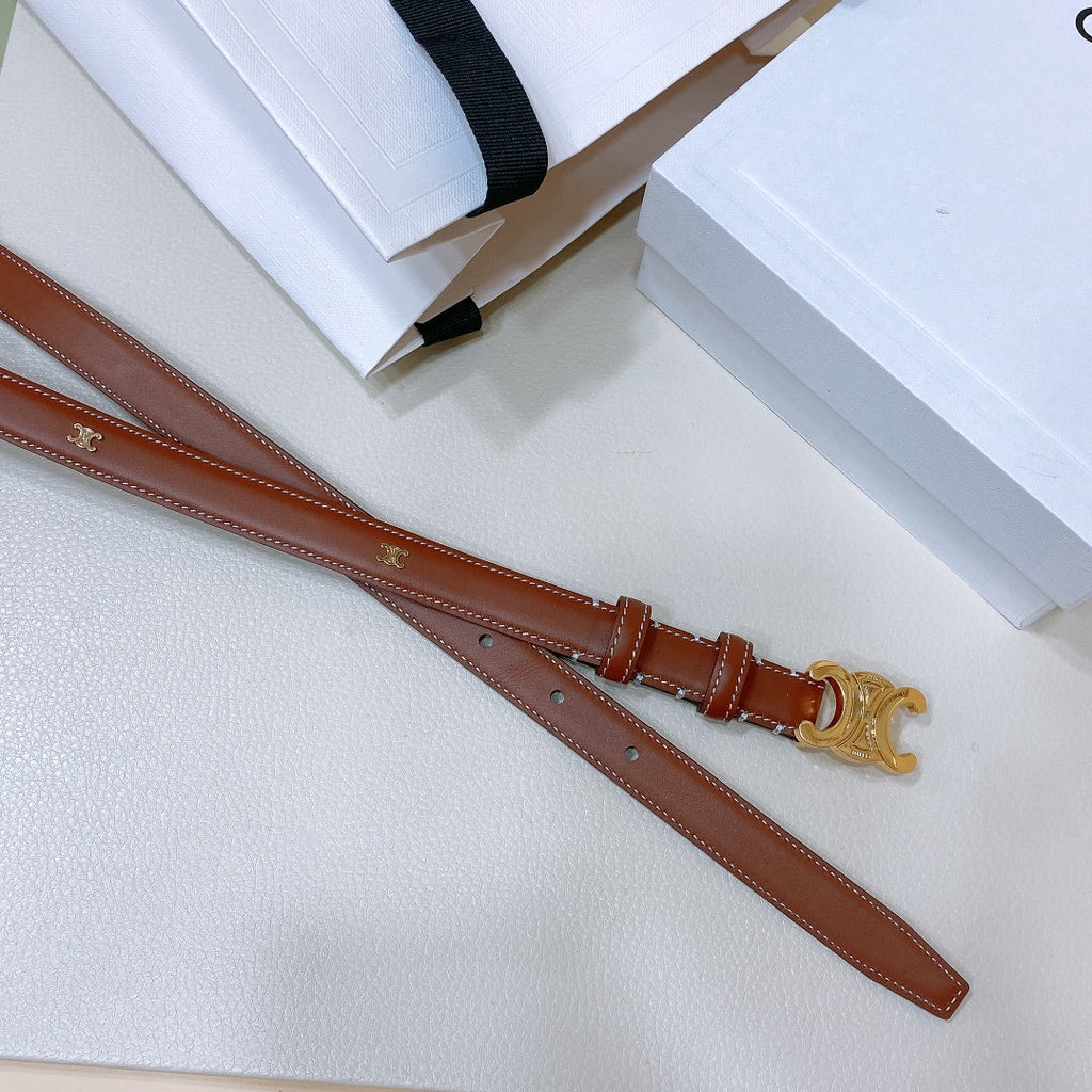CEL 18mm Gold Triomphe Belt Brown Cowhide 176686